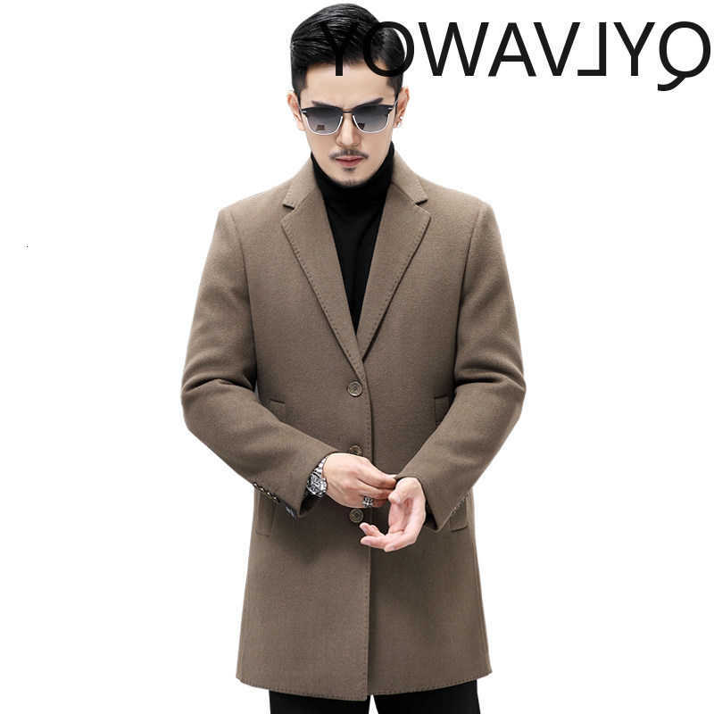Man Blends QYLVAWOY Men's Wool Jacket Double-faced Woolen New Autumn Winter Jackets Mid-Length Trench Coat Slim-fit Clothes for Man D260921