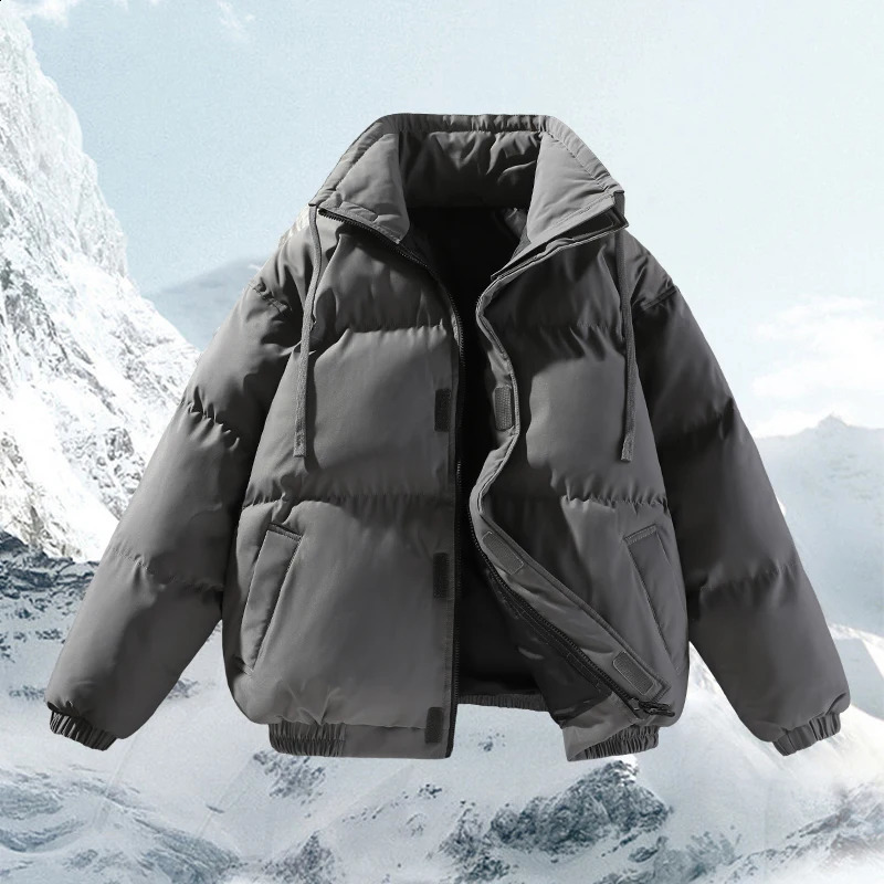 High Quality Men's Down Jacket Casual Fashion Solid Color Outdoor Sports Windproof Warm Stand Collar Coat Cotton 260920