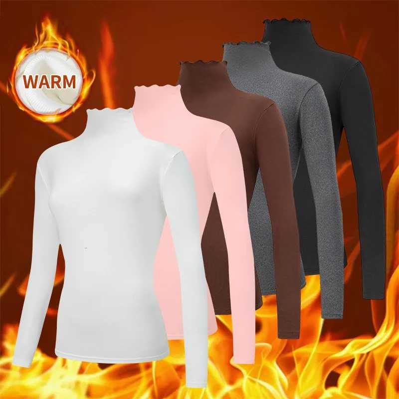 Women's T-Shirt Autumn And Winter Women's Solid Color High Neck Warm Base Shirt Casual Sports Plus Size Long Sleeved Top Pile Collar T-shi