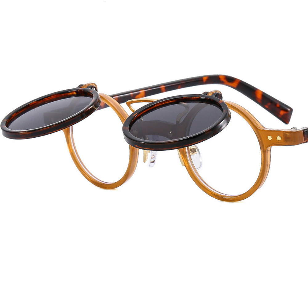New Round Frame Punk Double Layer Flip For Men And Women Motorcycle Trendy Personality Export Sunglasses Miminail