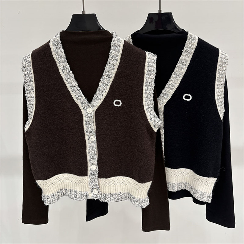 Designer Woman Vintage Knit Shirt Vest Set Long Sleeve Slim Shirt Sleeveless Vest Autumn Winter School Office Daily Casual Wear