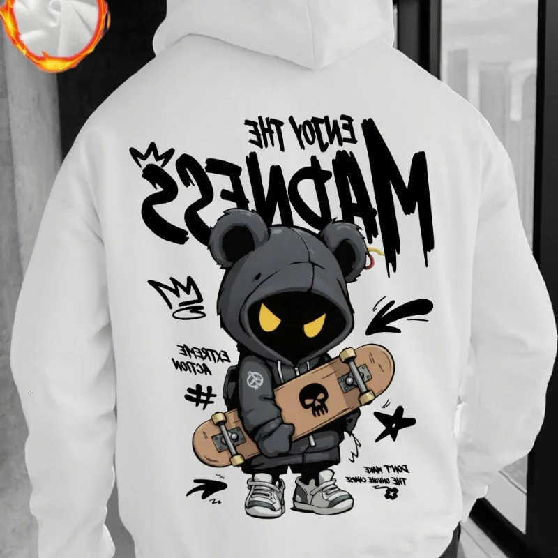 and Men's Hoodies Sweatshirts 2026Autumn Winter Men's Casual Street Hooded Sweatshirt-Hand-painted Cartoon HumanFigure Letter Pattern Prin
