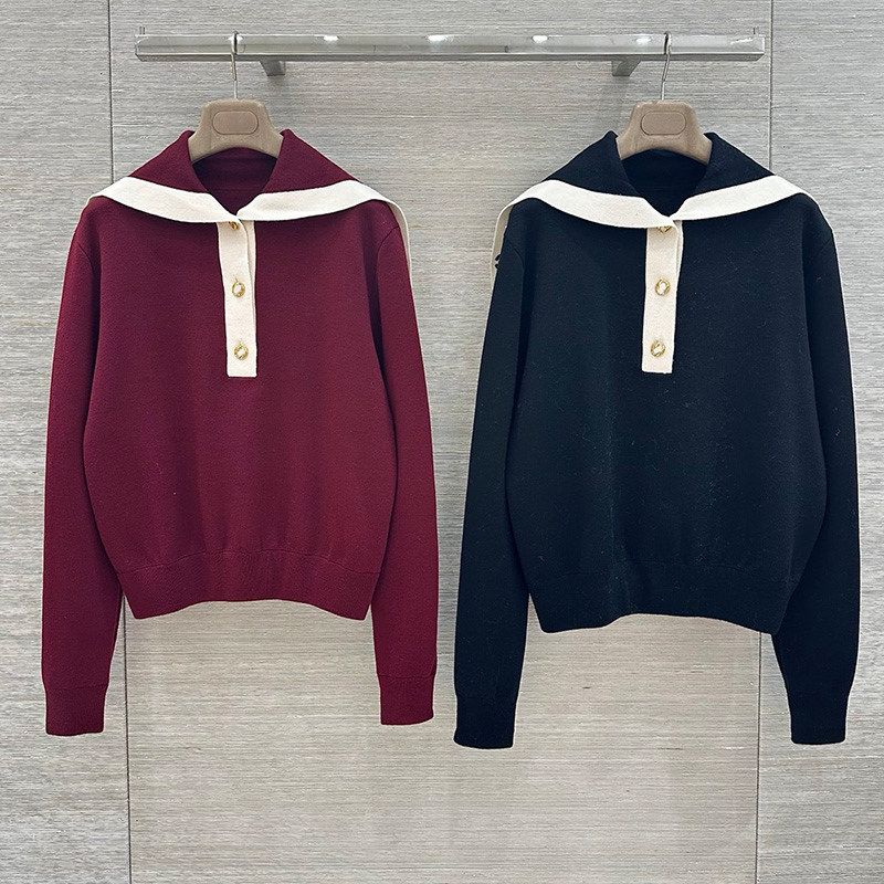 Luxury Women Vintage Sweaters Sailor Collar Long Sleeve Half Button Pullover Autumn Winter Preppy Style Daily Wear Y2K Jumpers