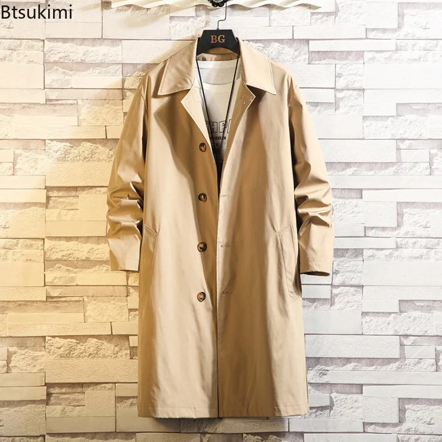 2026 Autumn Winter Men's Trench Coats Solid Color Single Breasted n Casual Teen Long Jackets Korean Style Windbreaker 260920