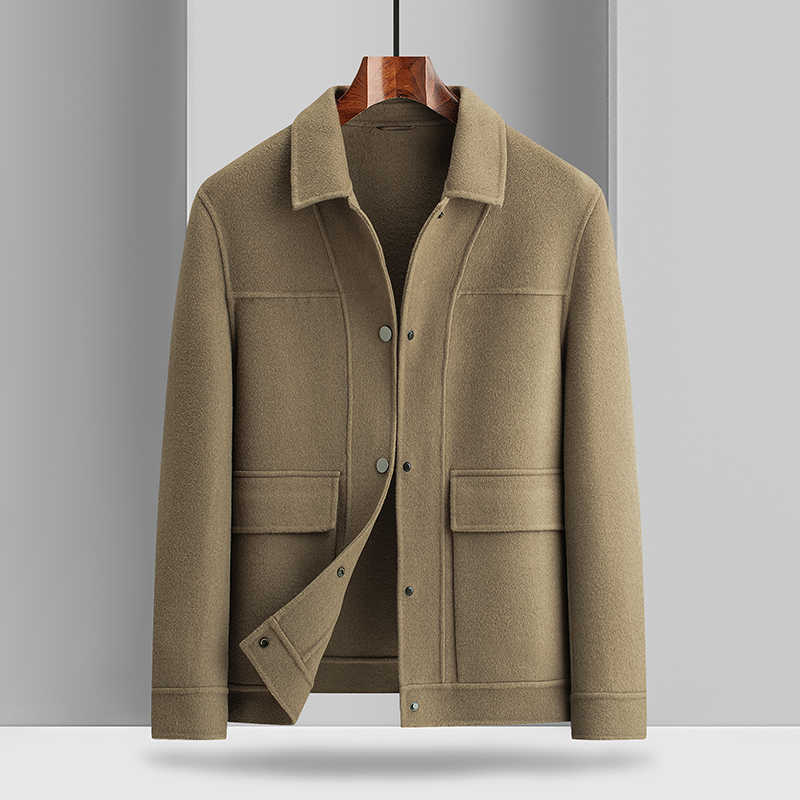 Autumn/Winter Men's Wool Blends 2024 New Double sided Woolen Coat High end Fabric Korean Edition Fashion Pure Handmade Woolen Coat Work Style D