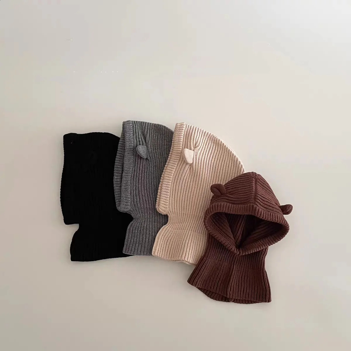 Kids Toddler Hooded Beanie Winter Windproof Warm One Piece Scarf Cap Solid Color Knitted Cute Baby Balaclava Hat 260920