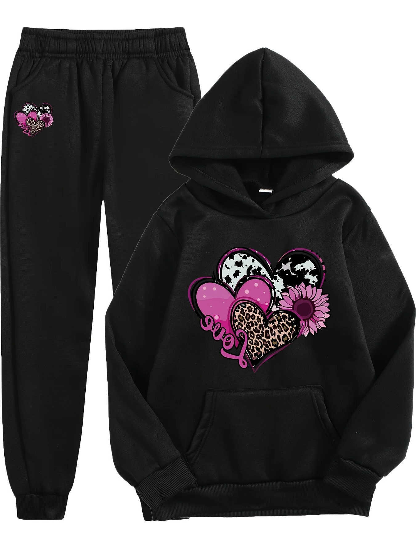 Love Men's Hoodies Sweatshirts 2026 Printed Sportswear Set Men's Hooded Sweatshirt Long Pants Set Spring and Autumn Winter Warm Suit D2609