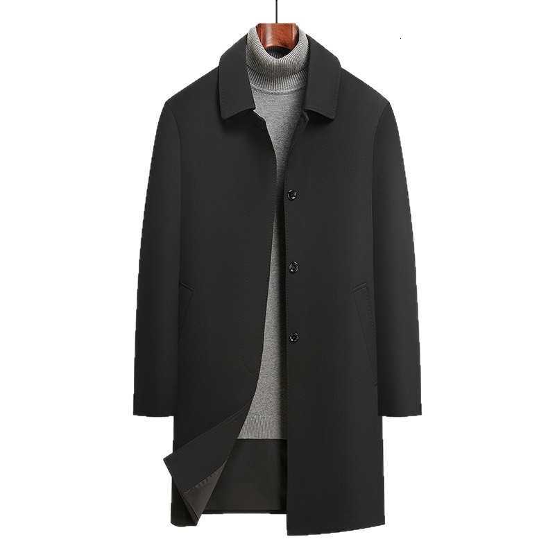 New Blends Men's Men's Wool Long Overcoat Spring Autumn Business Casual plus Size Middle-Aged Dad Coat Stylish Polyester Fiber No Belt D26