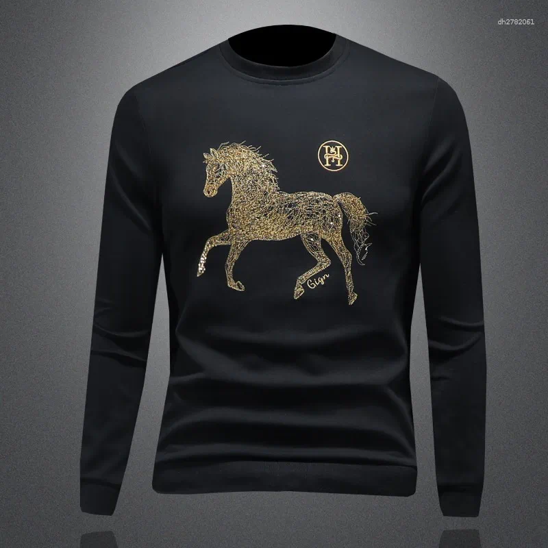 Minglu Cotton Autumn Winter Men's Sweatshirts Luxury Embroidery Long Sleeve Round Collar Casual Male Hoodies Plus Size 4XL 5XL