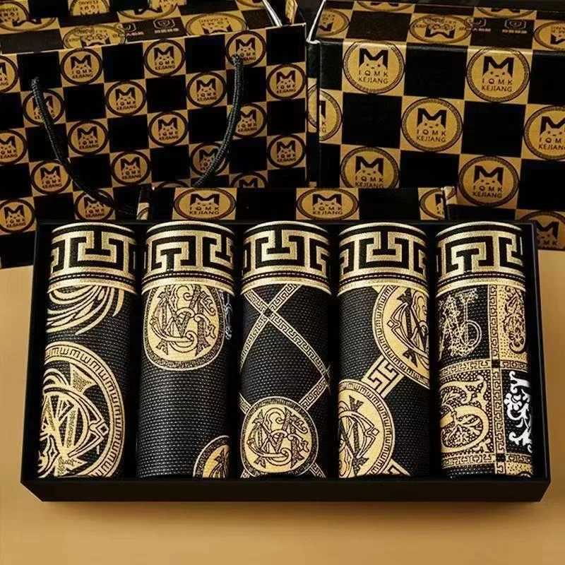 5 pieces of summer black gold ice silk mid-waisted thin breathable and comfortable boxers for men's boxers Q260921