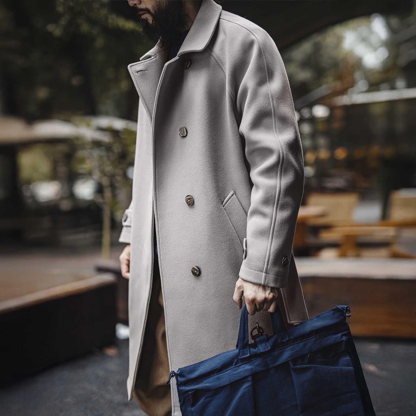 Giacca da uomo vintage in misto lana Maden grigia Balmacaan Cappotto da uomo antivento in stile tedesco Cappotto caldo di media lunghezza per gli sp