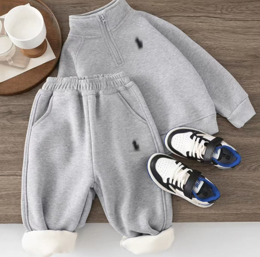 Conjunto de sudadera con capucha de invierno para niños con forro polar de diseñador de primera calidad Conjunto de sudadera de 2 piezas de manga la