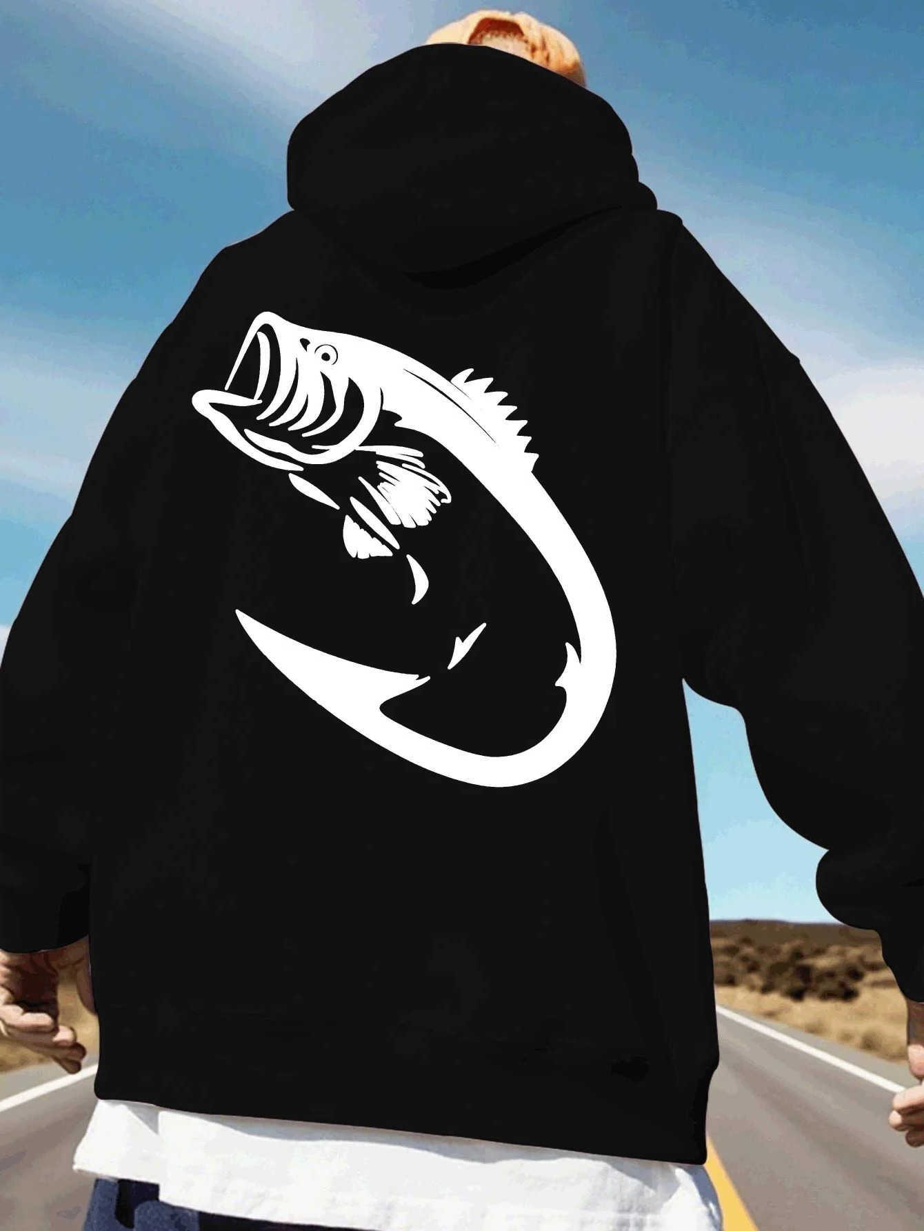 Men Men's Hoodies Sweatshirts 2026 Vintage Hoodie Autumn Winter Minimalist Bass Fish Hook Back Print Loose Outdoor Streetwear Pullover Sweatshi