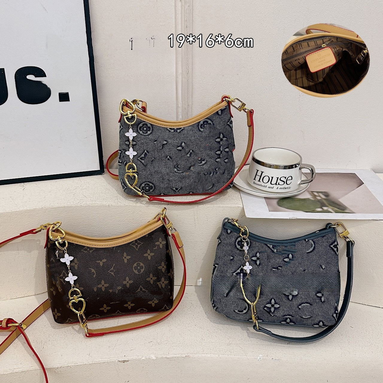 New high-end multifunctional denim embossed shoulder bag, fashionable and casual women's designer bag, crossbody bag