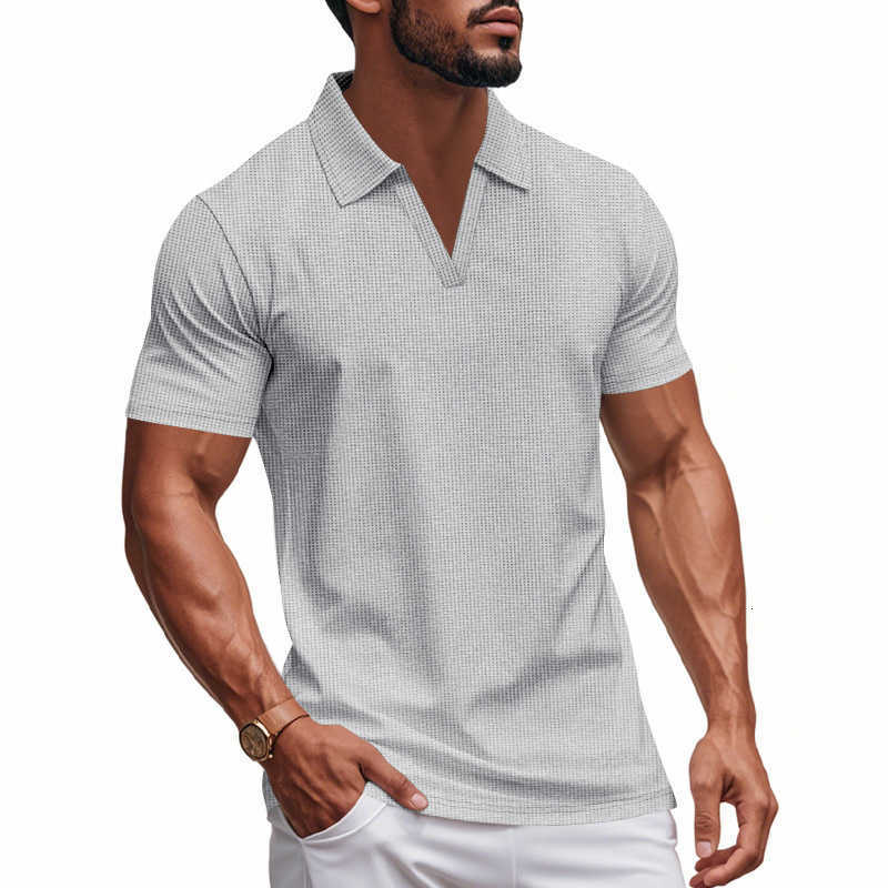 2026Summer Men's Casual New Shirts Polo Collar Casual Fashion Men's Clothing Heavy Waffle Short Sleeve Solid Color CasualVCollarPoloShirt