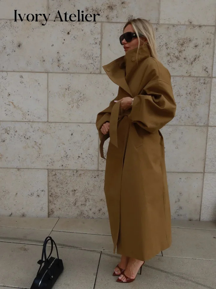 Casual Solid Long Trench Coat Women Stand Collar Long Sleeve Single Breasted Lace Up Jacket 2026 Autumn Lady Commute Outwear 260920