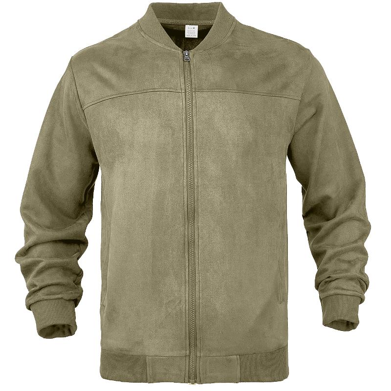 Men Full Zip Long Sleeve Bomber Jacket Ribbed Trim Detail On Collar Cuffs And Hem Regular Silhouette Outer Top