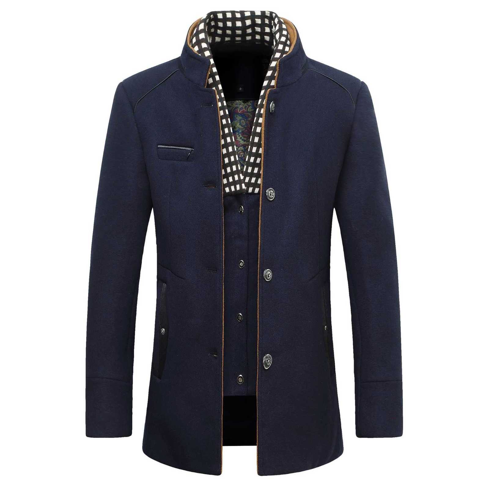 Men's Men's Wool Blends Fashion Wool jacket Classic Double-Breasted Wool-Blend Peacoat Casual Woolen Windbreaker Coat for Male D260921
