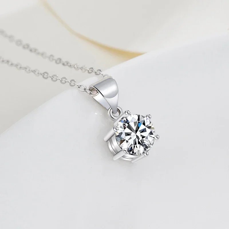 Moissanite Pendant Necklace 925 Sterling Silver Lab Diamond Round Brilliant Cut