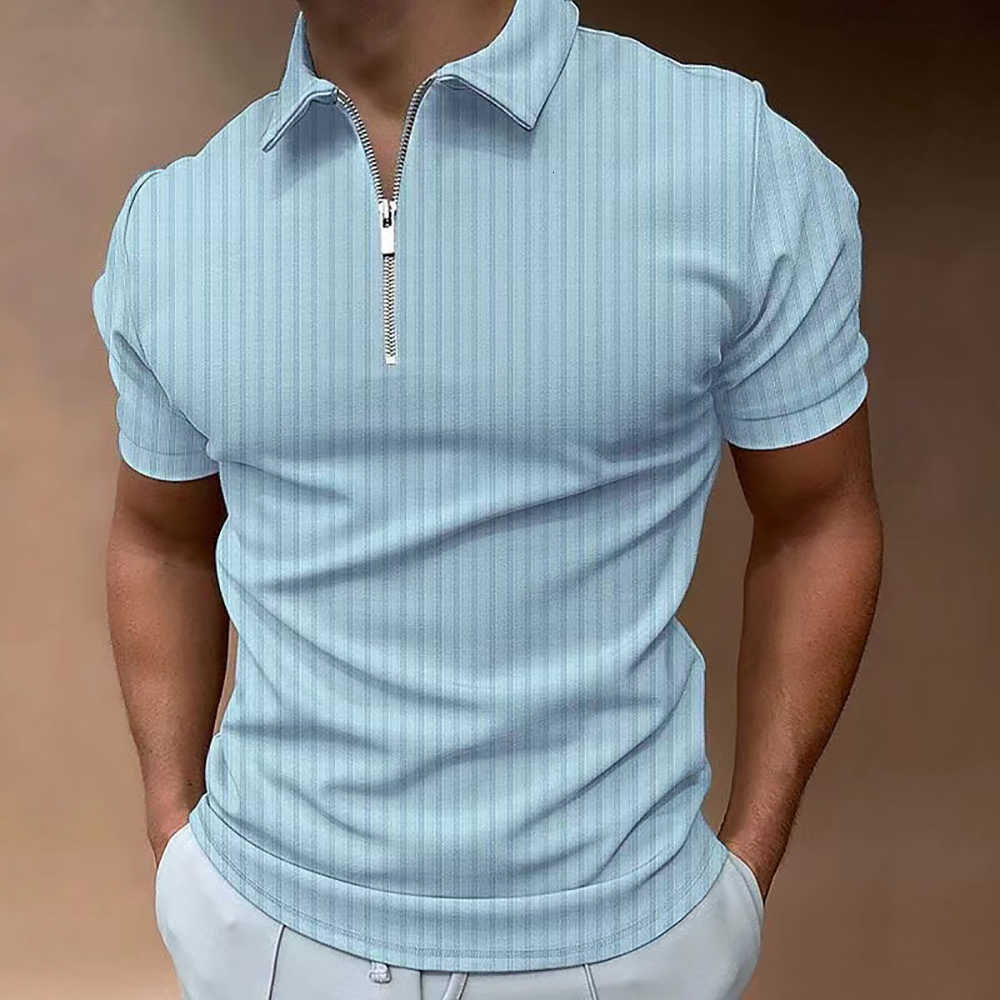 Casual Shirts Men Striped Men's Shirt with Quarter Zipper Lapel Casual Holiday Short-SLeeved T-Shirt Fashionable Basic Style Regular Fit Shirt