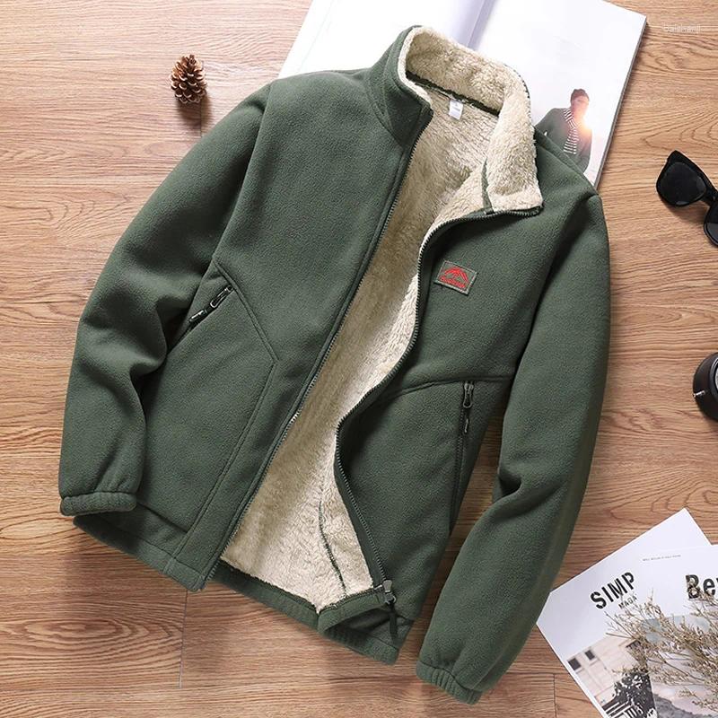 Mens Fleece Jacket Thick Warm Autumn Winter Coat Solid Color Casual Polar Man Outdoor Windbreaker Sportswear Outwear