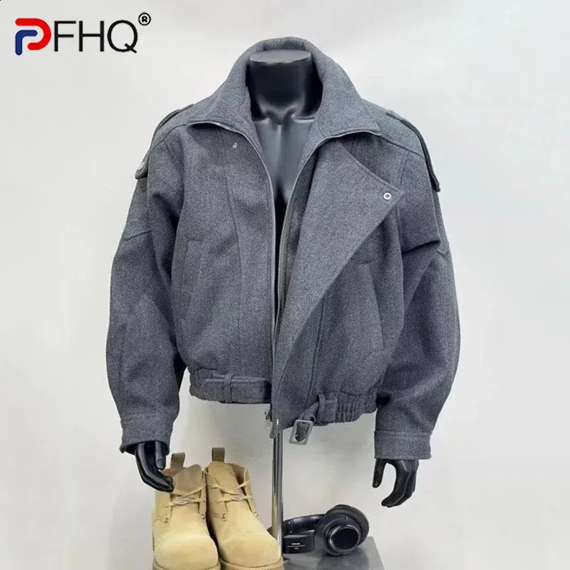 PFHQ 2026 Spring Mens Woolen Jacket Simple Solid Color Lapel Long Sleeve Fashion Versatile Men Coats Trend Menswear 21P1857 260920