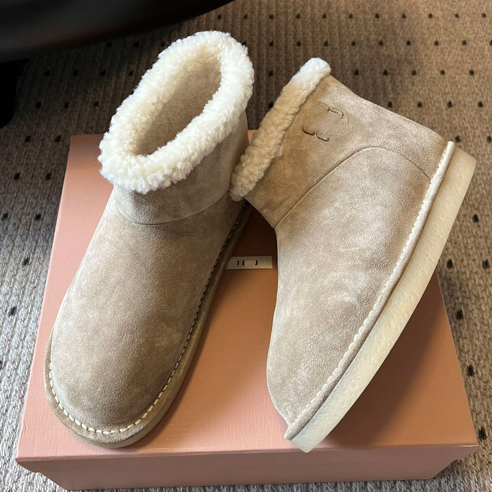 Suede And Shearling Booties Womens Designer Snow Boots 5T515E Refined Soft Brand Ski Boot New Fashion Warm Autumn Winter Ankle Boots Shearling Linin