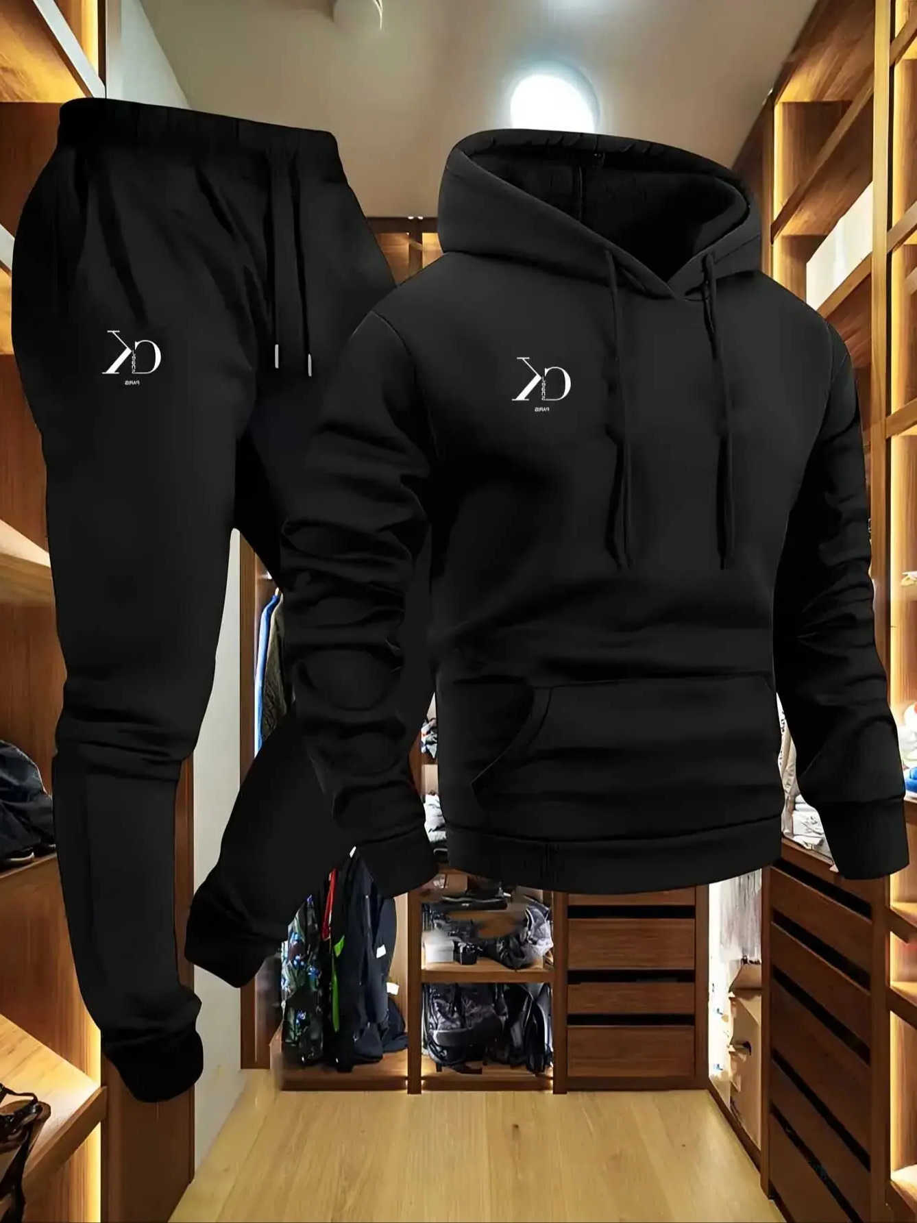 Black Men's Hoodies Sweatshirts Men'sTracksuit Set 2 Piece Hoodie and Jogger Pants Casual Athletic Sweatsuit for Fall Winter D260921