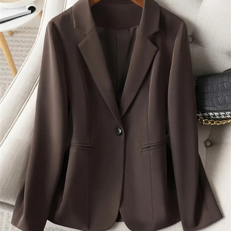 Elegant Brown Blazer for Women Single Button Slim Fit Business Commuter Suit Jacket Korean Fashion OL Style SpringAutumn 260920