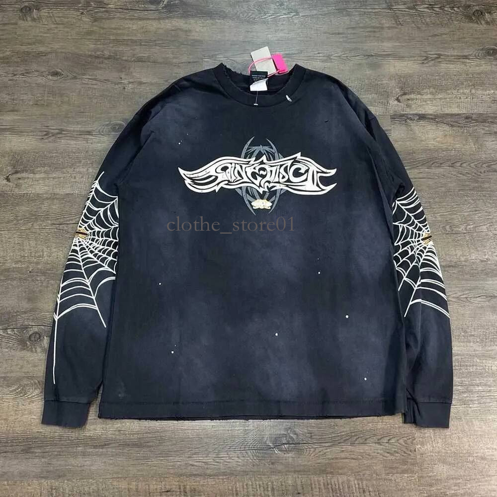 SAINT MICHAEL Yao Fashion Retro Cotton Luxury Brand Oversize Loose Tops Tee Casual Streetwear Gothic T Shirt For Men Unisex Distress And Washed Long