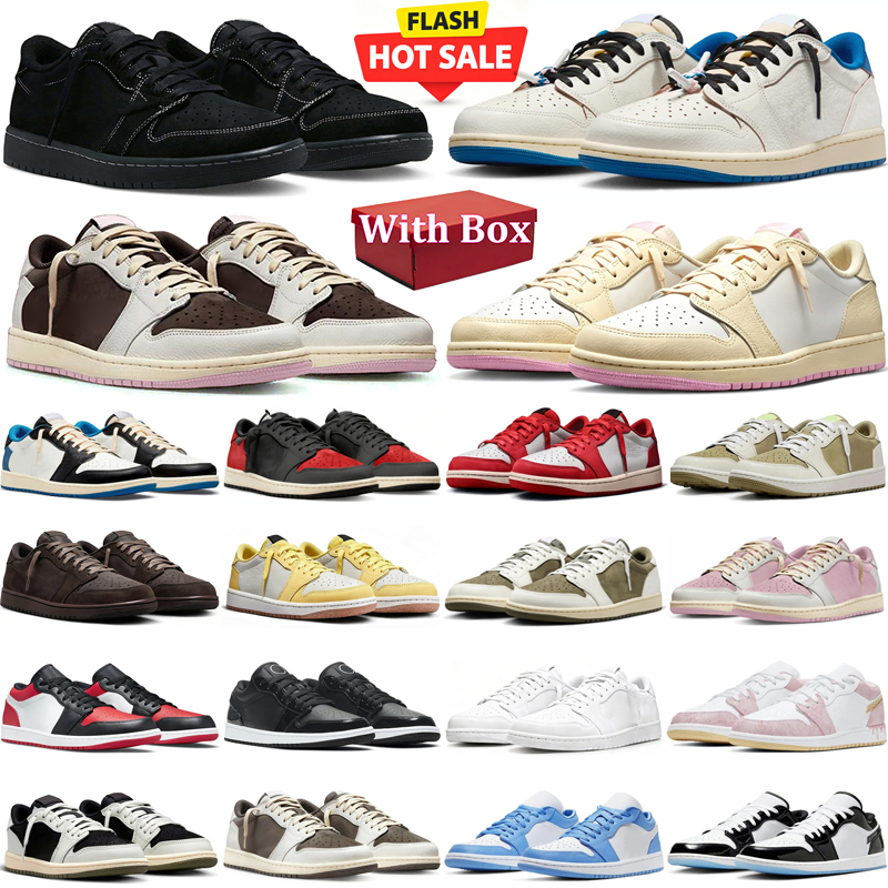 travi scott low 1 designer Basketball shoes 1 1s low lows mens sneakers woman trainers Black Toe Neutral Olive Original jogging walking shoe with bo
