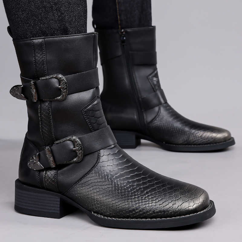 2026New High Quality Mens Boots Casual Leather Ankle Boots Flat Designer Round Toe Slip-On Outdoor Shoes With Strap Basic Style H260921