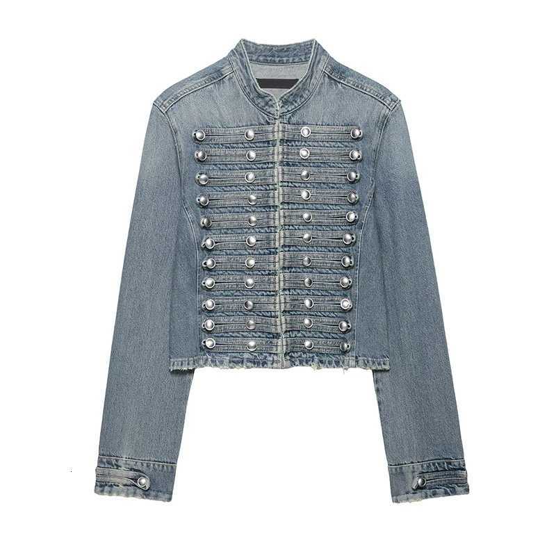 Women's YENKYE Women's Cropped Jackets Denim Jacket Front Button Frayed Hem Stand Collar Streetwear Coat C260921