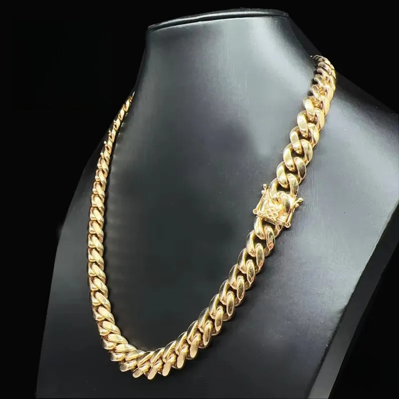 Luxury 14k Solid 12mm AU585 Gold Hip Hop Jewelry Rapper Miami Cuban Link Chain Necklace for Men