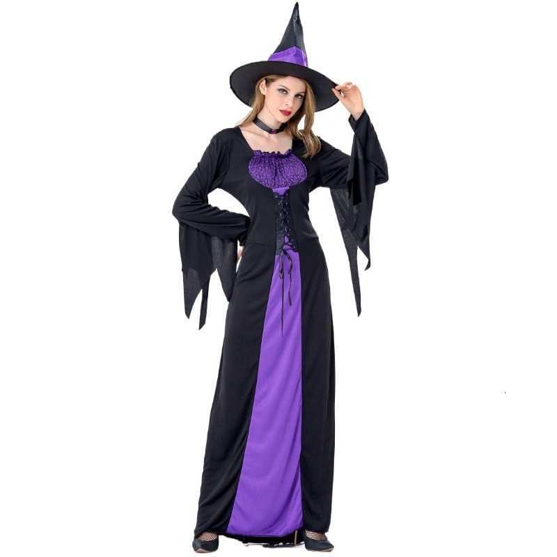 Costume a tema Costume cosplay Halloween Donna Classico Strega Viola Abito lungo Cappello da strega a punta Abito completo Festa a tema Giochi di ru
