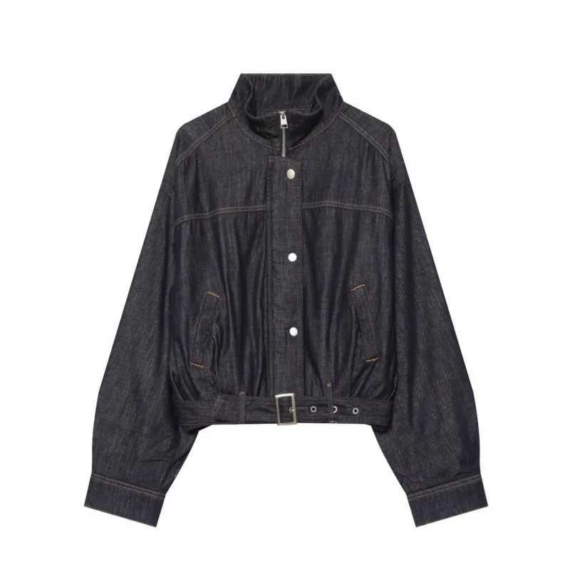 Jackets HipSeam Women's Winter Women's Jackets with Belt Casual High-Neck Long Sleeve Button Women's Denim Jakcet Chic Feamle Outerwe