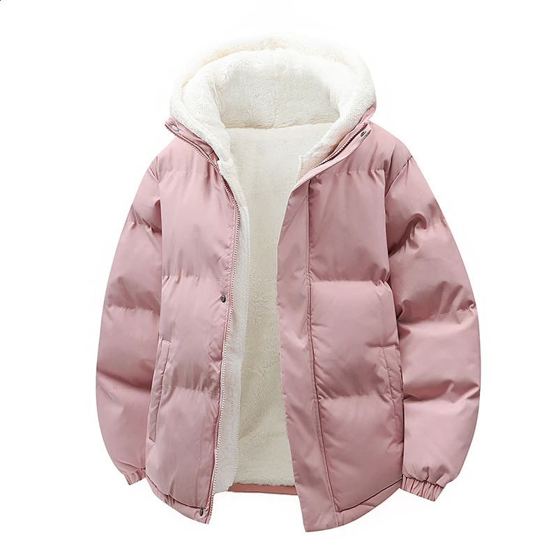 Puffer Jacket Men's Plush Thickened Parkas Hooded Two Piece Winter Lamb Wool Male Fleece Liner Warm Coat 260920