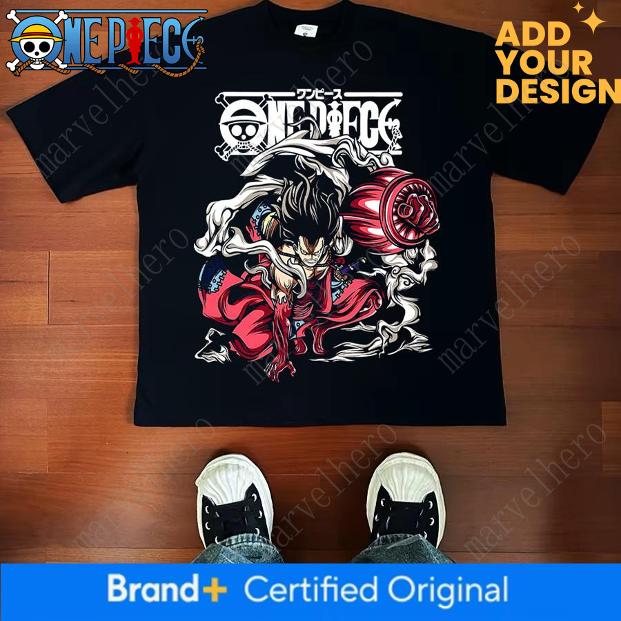 One Piece Luffy American-Style Small Neckline Vintage Vtg Street Anime Pure Cotton Long and Short Sleeve T-Shirt