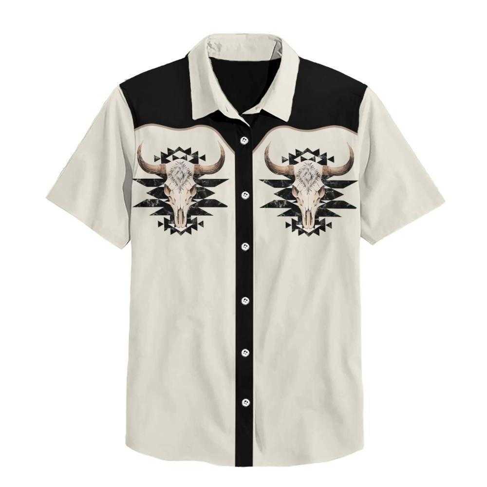 Western Shirts Men's cowboy Casual style Men's Shirt Casual Short Sleeve Tops Summer Hawaii Shirts For Men Fashion Oversized Clothing Butt