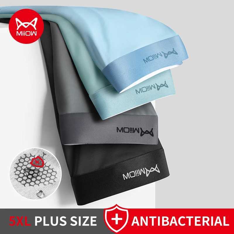 MiiOW 4Pcs Lot Men Boxer Shorts Graphene Antibacterial Ice Silk Underwear Man Boxershorts Seamless Breathable Male Panties L-5XL Q260921