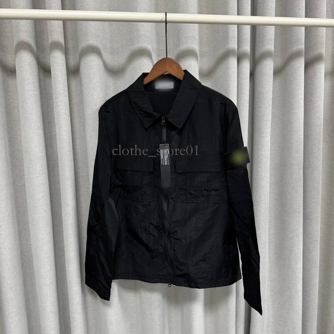 Stone Jacket Islandlycoat Jacket Men's Nylon Ripstop Overshirt Jacket With Arm Patch Multi Pocket Full Zip Casual Windbreaker 69C