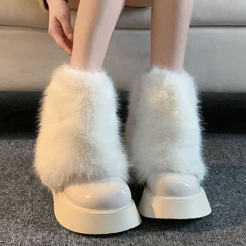 Women's fleece-lined thick-soled furry boots for autumn and winter 2025 warm ankle-length fashionable snow boots L26921