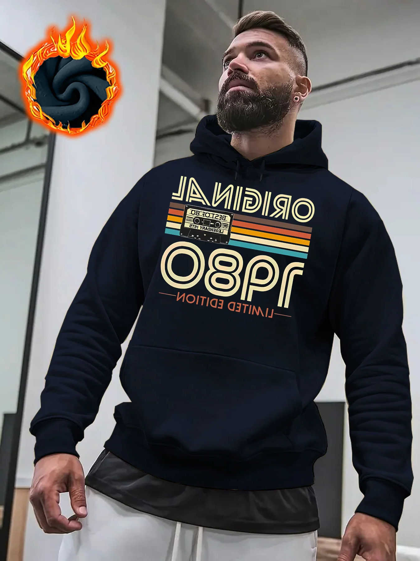 Trendy Men's Hoodies Oversized Sweatshirts Hoodie Men Autumn Winter Hip Hop Vintage 1980 Cassette Tape Rainbow Print Casual Street Pullover Swe
