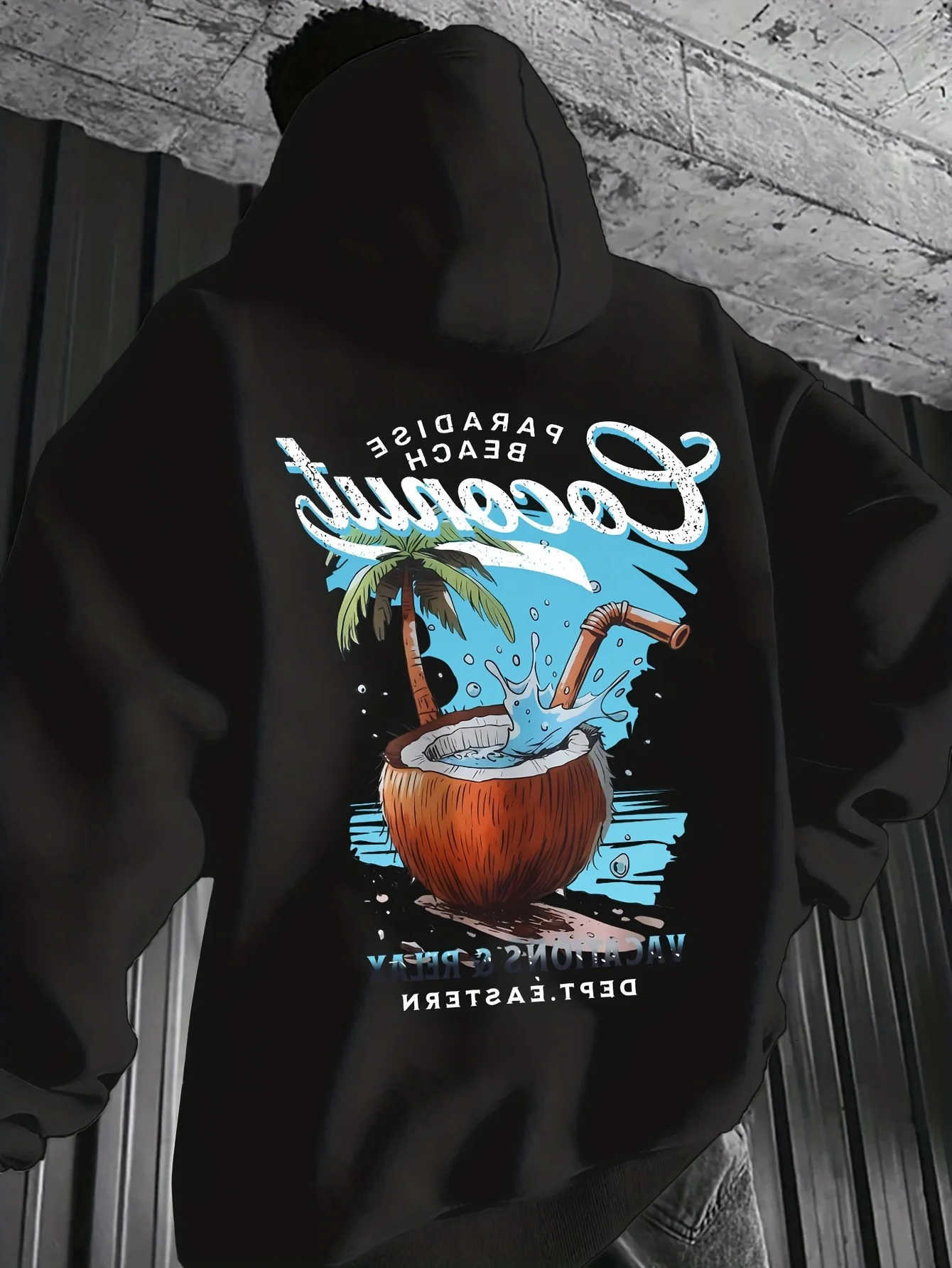 Men Sweatshirts Men's Summer Hoodies Beach Hoodie Paradise Coconut Palm Tree Vacation Print Oversized Black Outdoor Street Pullover Sweatshirt