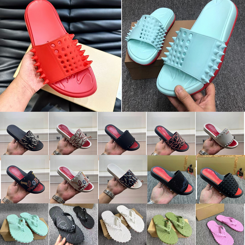 Men Designer Slippers Classic Rivet Slippers Flat Slide Mens Women Flip Flops Sandal Summer Beach Thick Bottom Slides 35-46