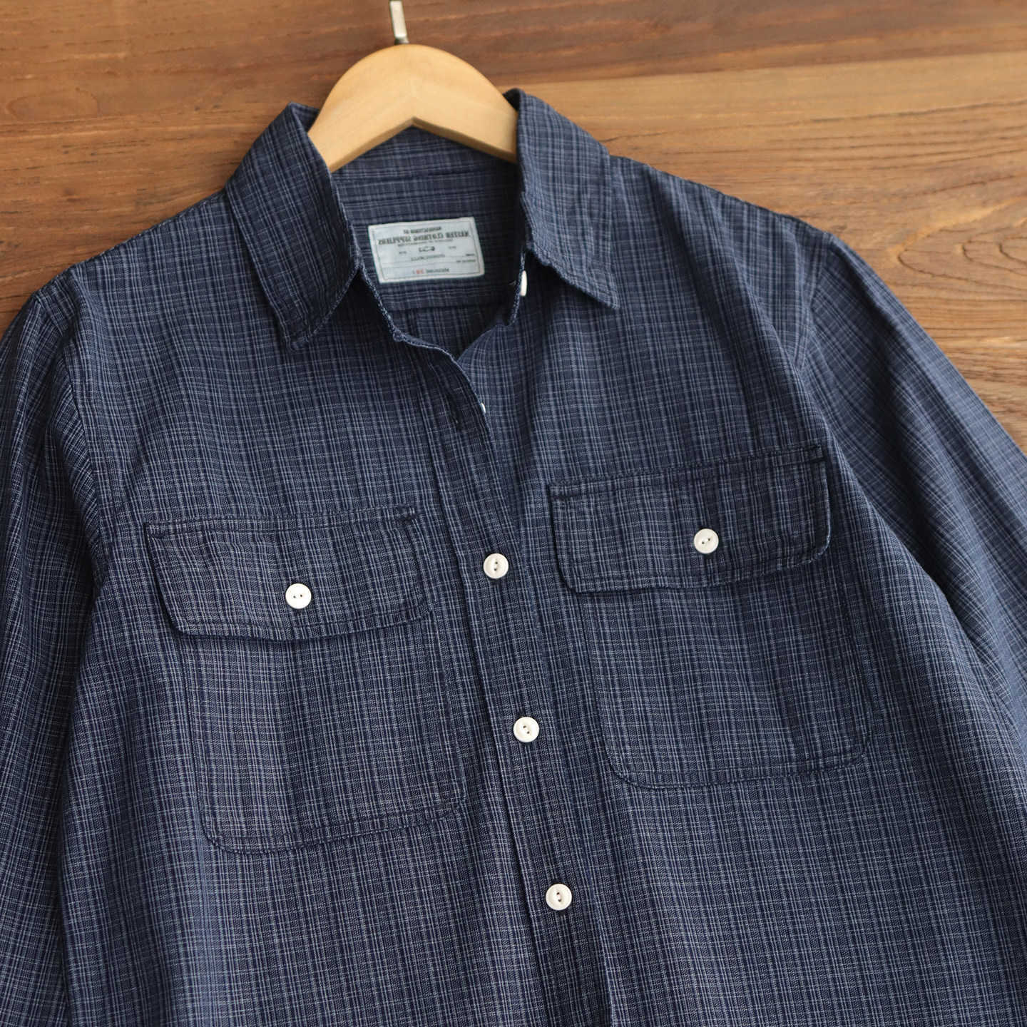 Casual Shirts Autumn New Men's American Retro Micro Grid Plaid Work Shirt Men's Fashion 90% Cotton Long-sleeved Dark Blue Double Pocket Ca