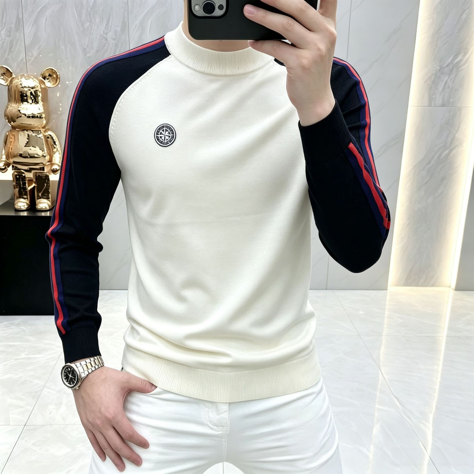 Luxurious Designer Men's Wool Sweater 2026 Autumn-winter New Style European Goods Fashionable Color-matching Trendy Versatile Round Neck