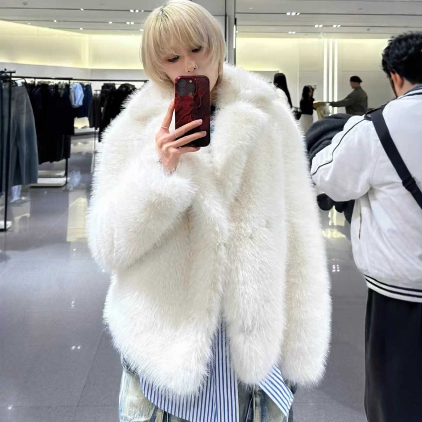 Autun New Winter Women's Faux Fur Overcoats Soft Fluffy White Fur Jacket War Thick Fashion Plush Coat Feale D260921