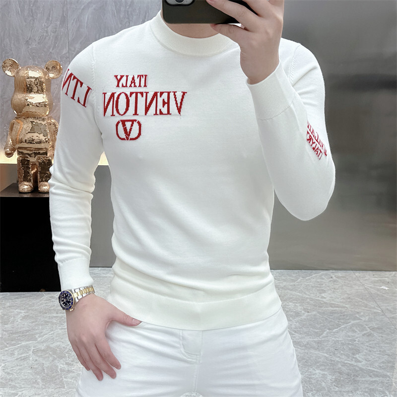 Luxurious Designer Men's Wool Sweater 2026 Autumn-winter New Style European Goods Fashionable Lettered Jacquard Trendy Versatile Round-neck