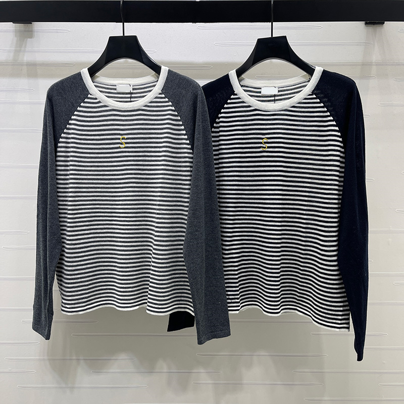 Preppy Women Knit Tops Raglan Sleeve Long Sleeve T Shirts Koreans Style Striped Thin Breathable Knitted Tees for Women